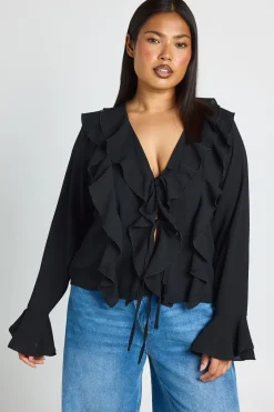 Blouse Grande Taille À Volants Et Nœud Devant
