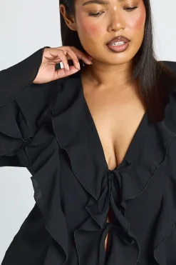 Blouse Grande Taille À Volants Et Nœud Devant