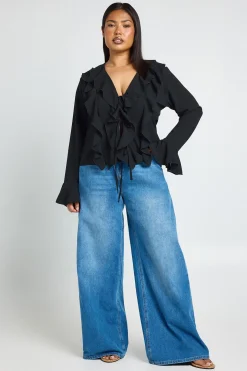Blouse Grande Taille À Volants Et Nœud Devant