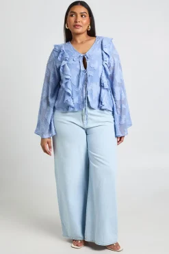 Blouse Grande Taille À Volants Cascade Et Lien Devant