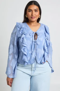 Blouse Grande Taille À Volants Cascade Et Lien Devant