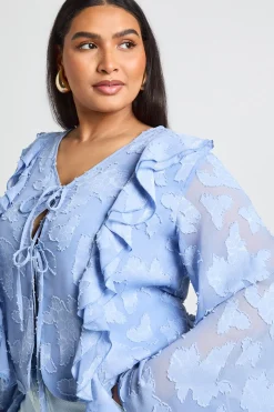 Blouse Grande Taille À Volants Cascade Et Lien Devant