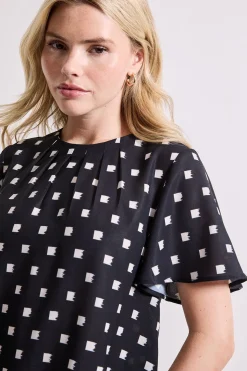 Blouse Imprimée à Encolure Froncée et Manches Évasées