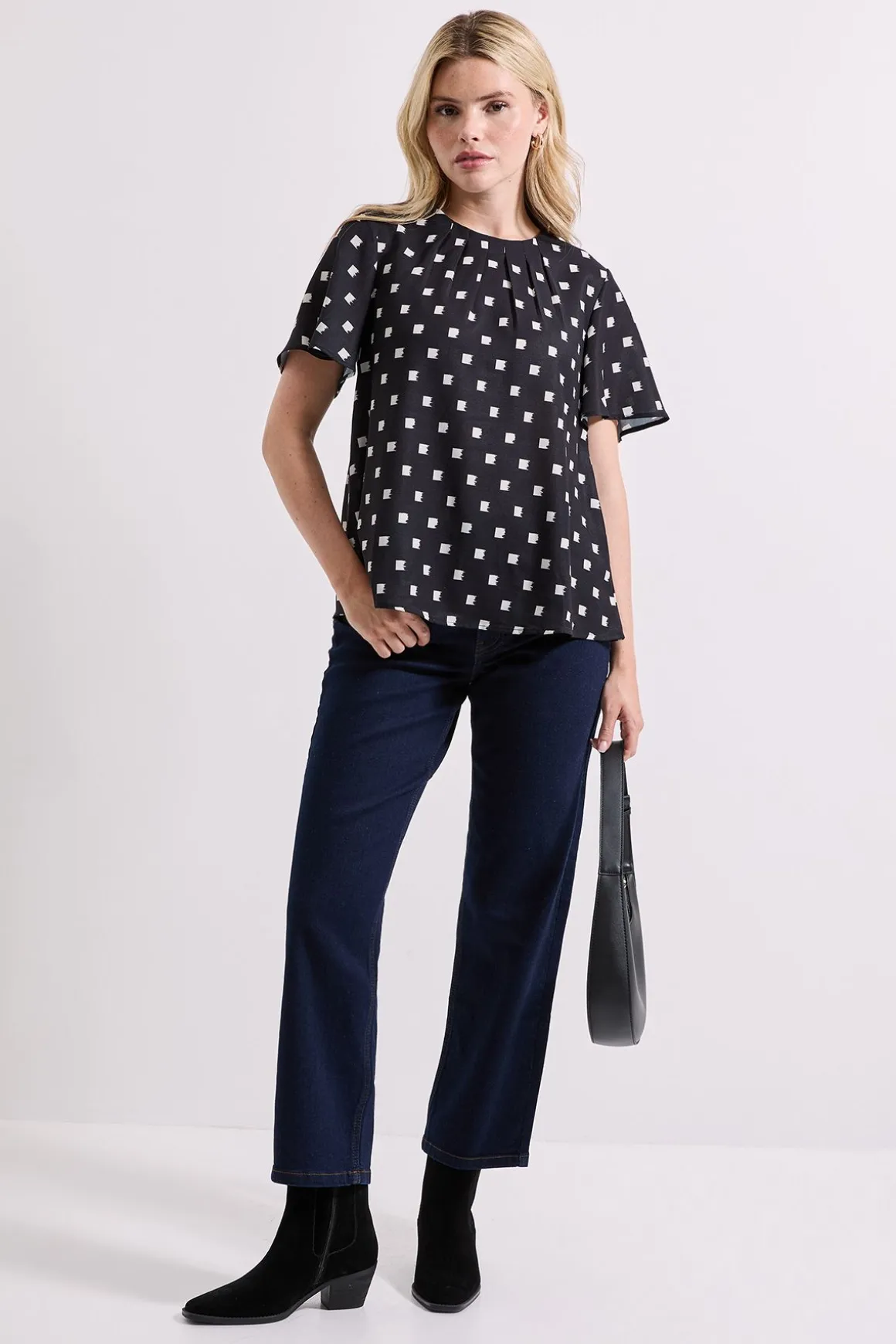 Blouse Imprimée à Encolure Froncée et Manches Évasées