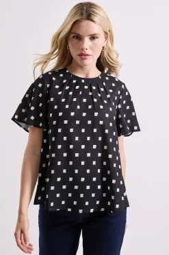 Blouse Imprimée à Encolure Froncée et Manches Évasées