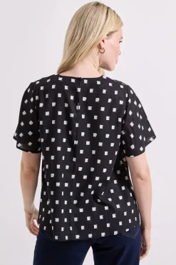 Blouse Imprimée à Encolure Froncée et Manches Évasées