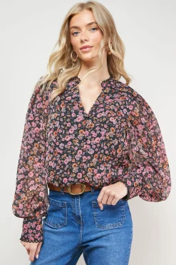 Blouse Imprimée en Mousseline Boutonnée