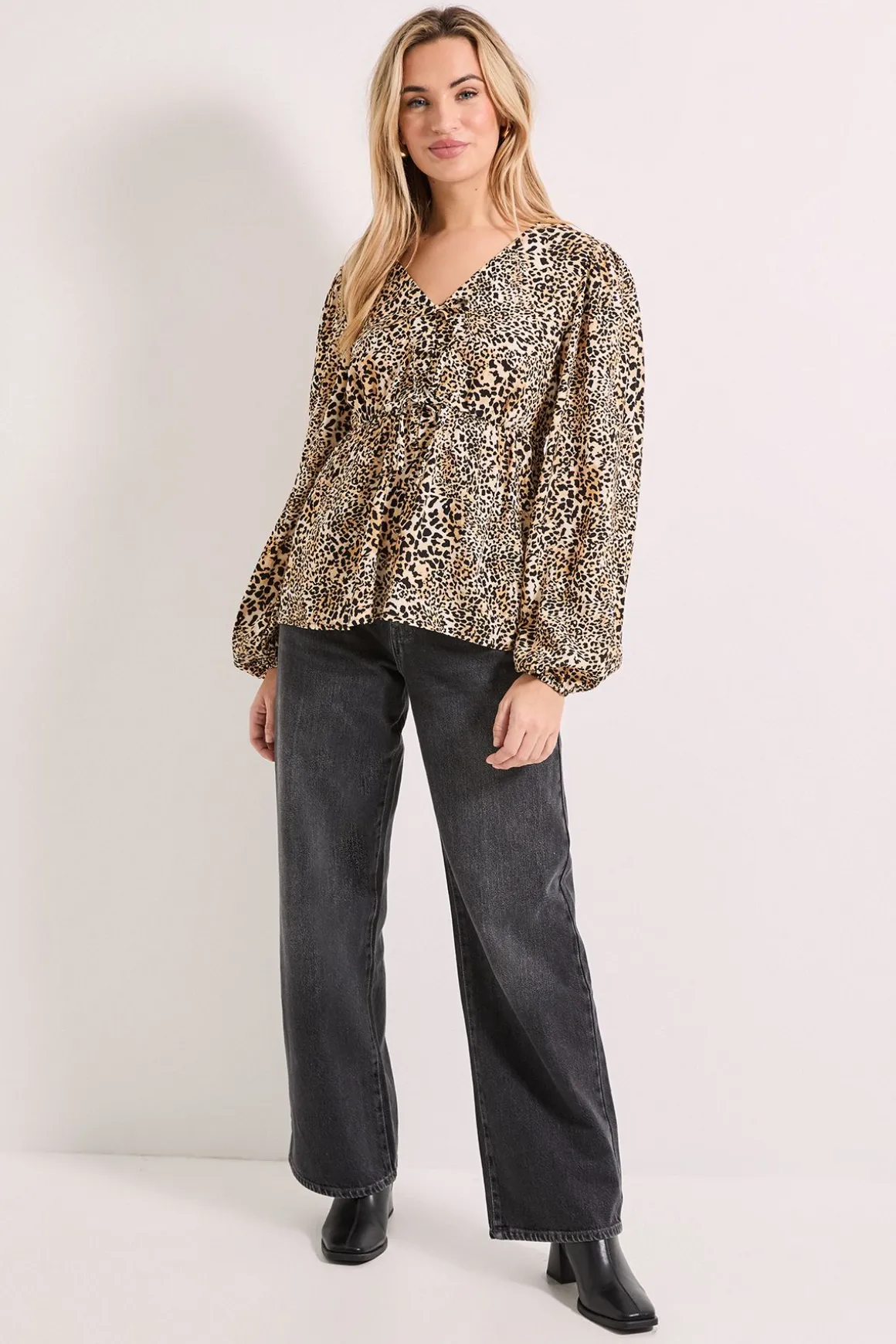 Blouse Imprimée à Manches Longues avec Nœud Devant Motif Animal