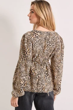 Blouse Imprimée à Manches Longues avec Nœud Devant Motif Animal