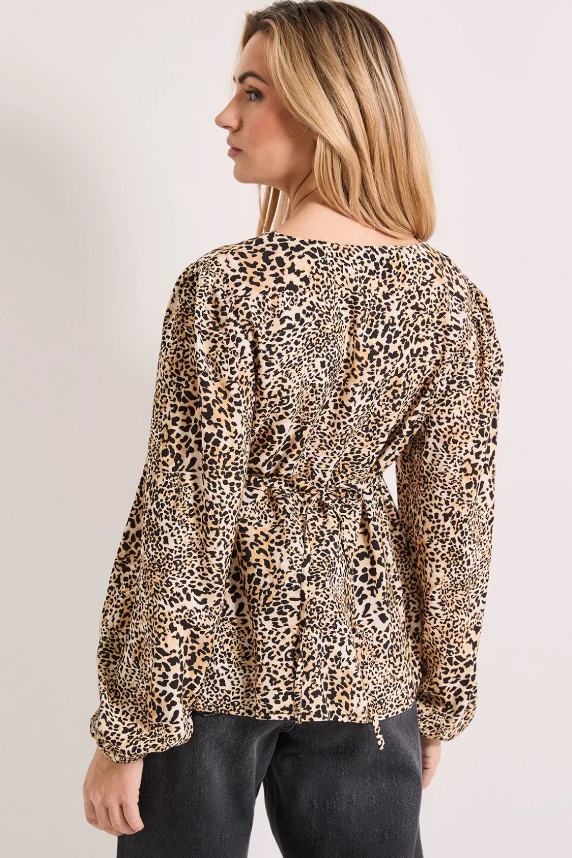 Blouse Imprimée à Manches Longues avec Nœud Devant Motif Animal
