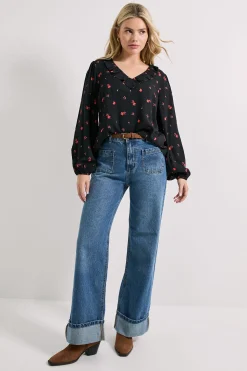 Blouse Imprimée à Motif Floral Ditsy avec Détail Col et Manches à Nouer