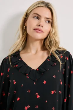 Blouse Imprimée à Motif Floral Ditsy avec Détail Col et Manches à Nouer