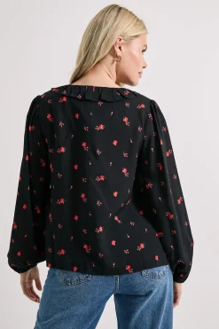 Blouse Imprimée à Motif Floral Ditsy avec Détail Col et Manches à Nouer
