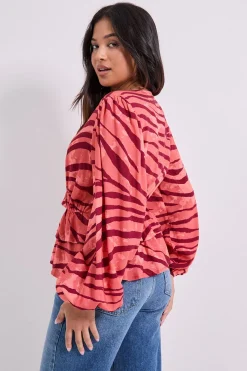 Blouse Imprimée Petite à Devant Croisé avec Détail Volant