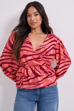 Blouse Imprimée Petite à Devant Croisé avec Détail Volant