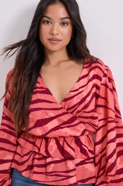 Blouse Imprimée Petite à Devant Croisé avec Détail Volant