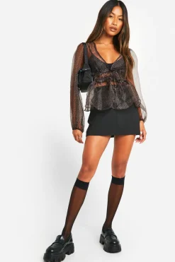 boohoo Blouse à imprimé micro, manches volumineuses nouées<Femme Imprimé Léopard|Tops