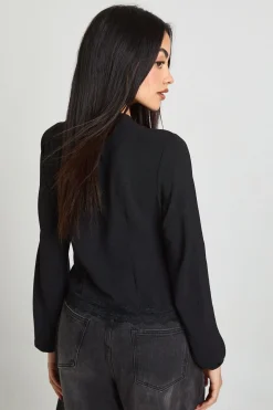 Blouse À Lacets Devant Avec Dentelle Martelée