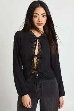 Blouse À Lacets Devant Avec Dentelle Martelée