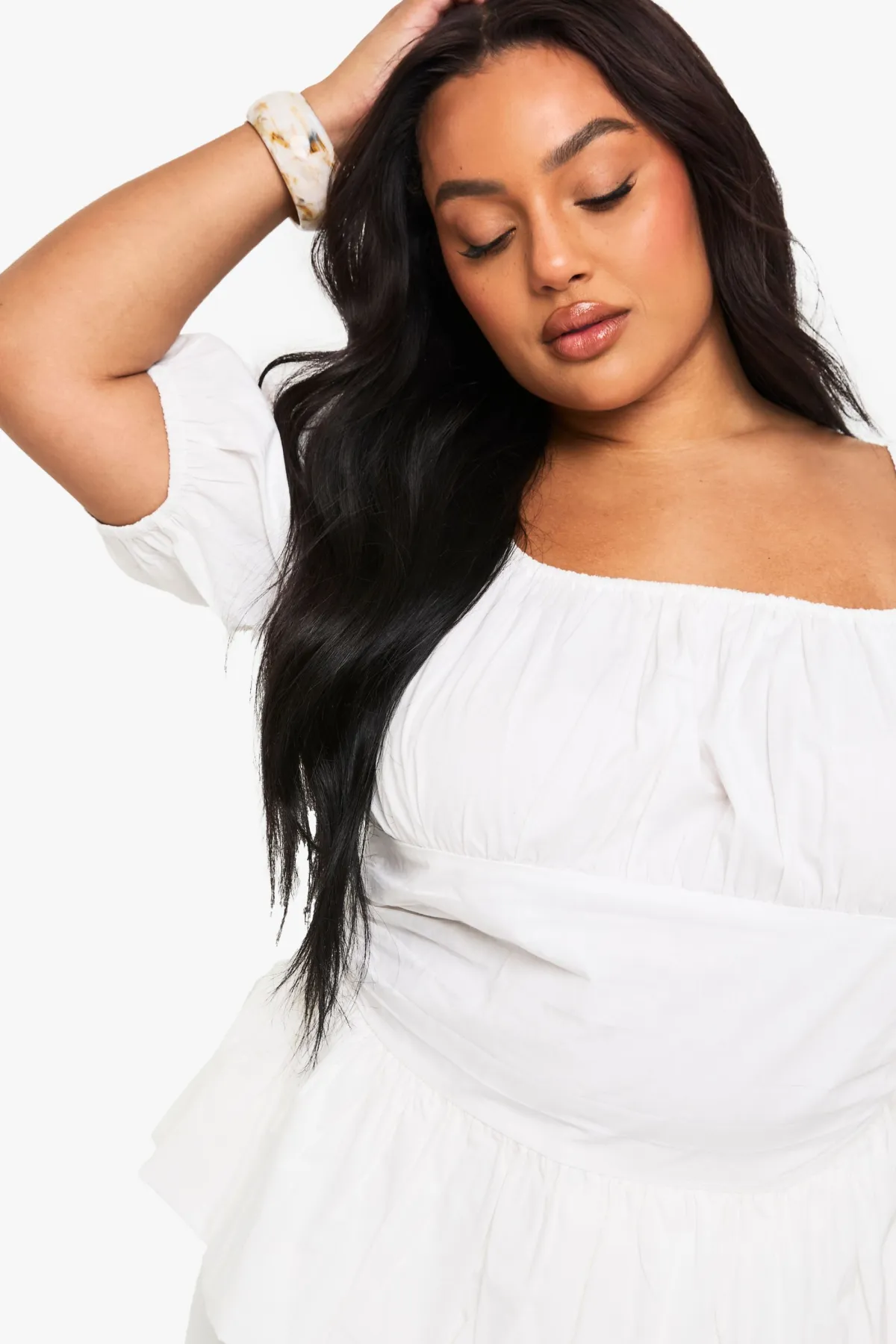 boohoo Blouse à manches bouffantes en coton Plus<Femme Tops