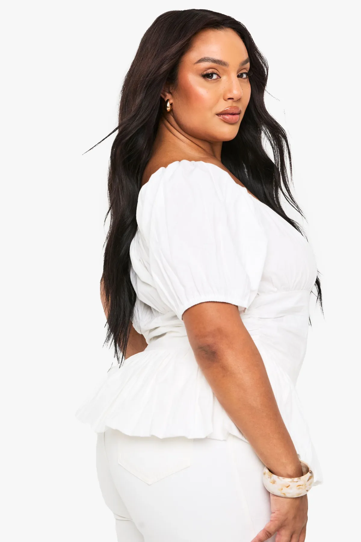 boohoo Blouse à manches bouffantes en coton Plus<Femme Tops