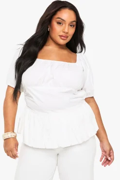 boohoo Blouse à manches bouffantes en coton Plus<Femme Tops