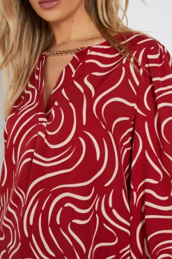 Blouse à Manches Longues avec Imprimé Tourbillon et Détail Chaîne