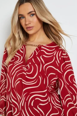 Blouse à Manches Longues avec Imprimé Tourbillon et Détail Chaîne