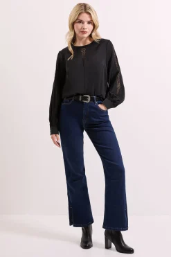 Blouse à Manches Longues avec Inserts en Dentelle