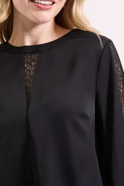 Blouse à Manches Longues avec Inserts en Dentelle