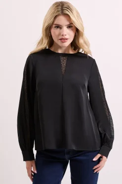 Blouse à Manches Longues avec Inserts en Dentelle