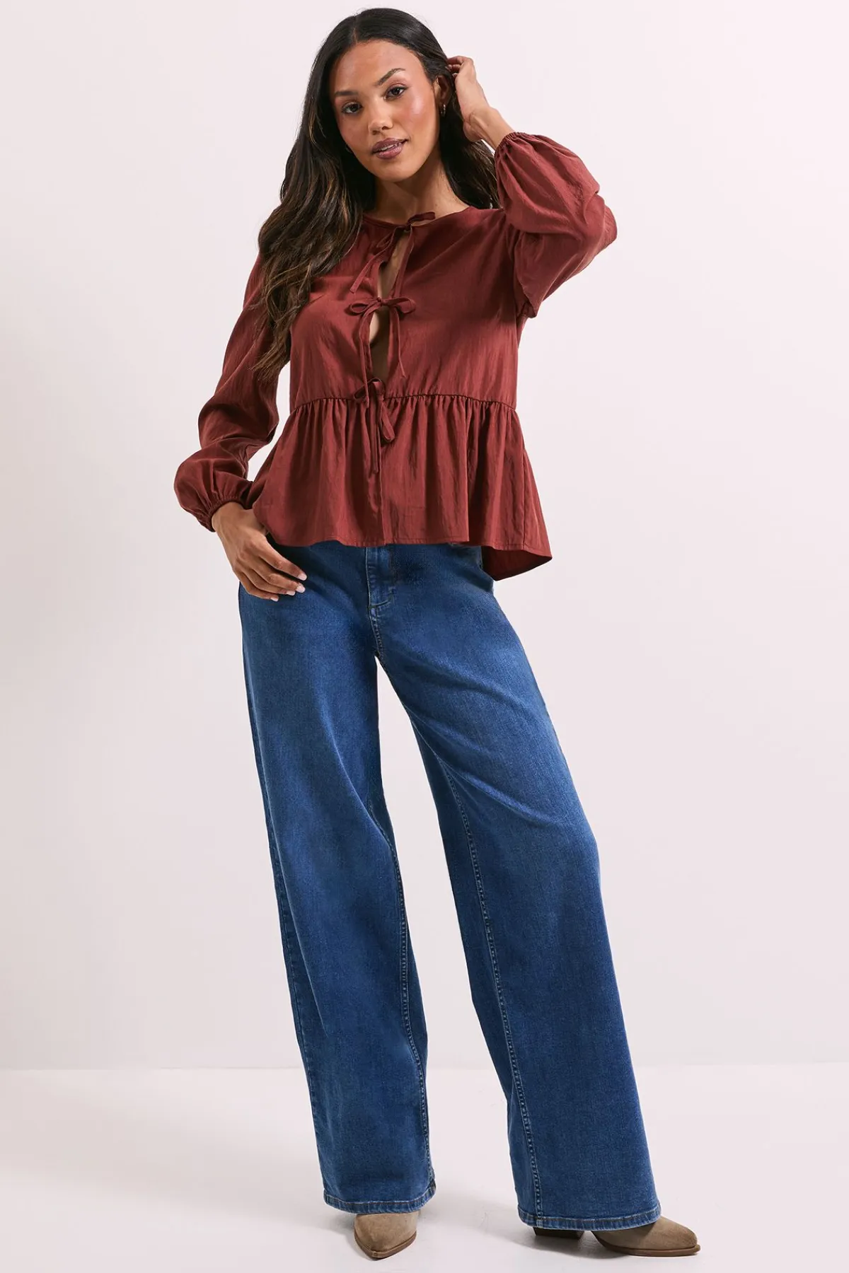 Dorothy Perkins Blouse à Manches Longues avec Nœud Devant<Femme Tops|Looks Bordeaux