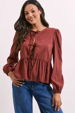 Dorothy Perkins Blouse à Manches Longues avec Nœud Devant<Femme Tops|Looks Bordeaux