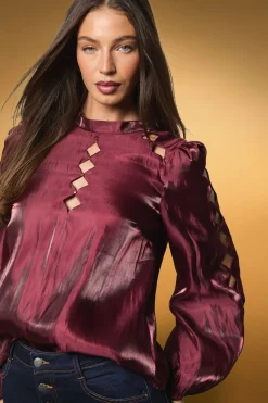 Blouse Manches Longues à Découpes Ajourées