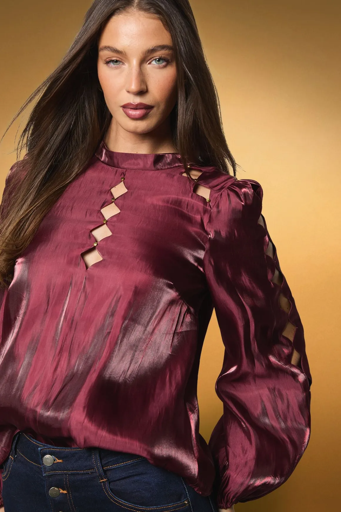 Blouse Manches Longues à Découpes Ajourées