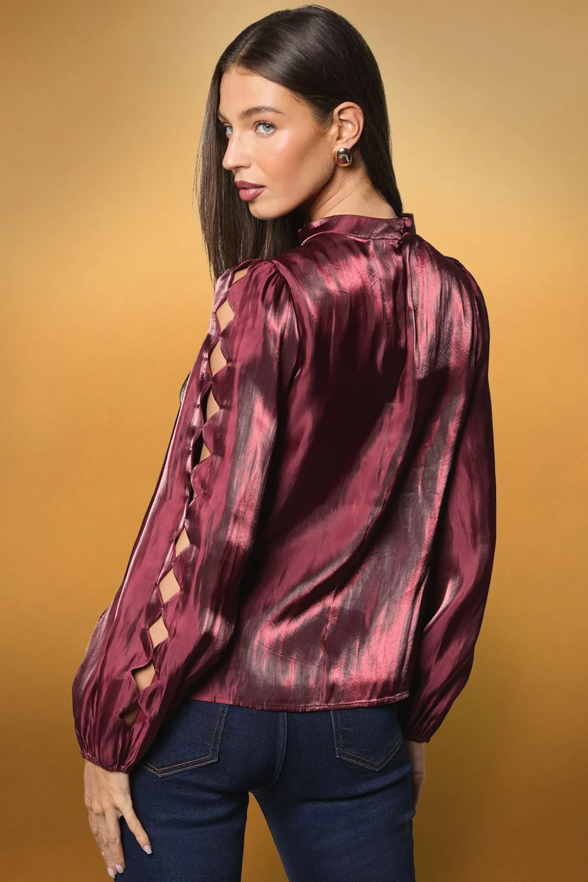 Blouse Manches Longues à Découpes Ajourées