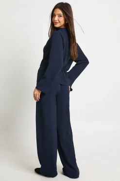boohoo Blouse à manches longues drapée en tissu & pantalon coordonné<Femme Ensembles