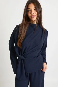 boohoo Blouse à manches longues drapée en tissu & pantalon coordonné<Femme Ensembles