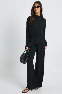 Blouse à manches longues drapée tissée et pantalon coordonné