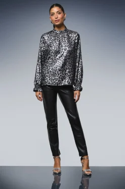 Blouse à Manches Longues Imprimé Léopard Métallisé