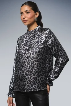 Blouse à Manches Longues Imprimé Léopard Métallisé