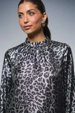 Blouse à Manches Longues Imprimé Léopard Métallisé