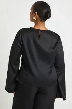 Blouse à manches évasées avec détails de garniture dorée