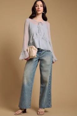 Oasis Blouse À Manches Évasées Avec Finitions En Dentelle<Femme Satin Et Dentelle|Tops