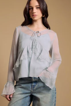 Oasis Blouse À Manches Évasées Avec Finitions En Dentelle<Femme Satin Et Dentelle|Tops