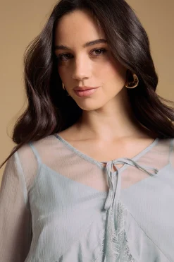 Oasis Blouse À Manches Évasées Avec Finitions En Dentelle<Femme Satin Et Dentelle|Tops