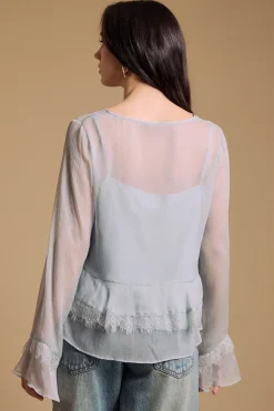 Oasis Blouse À Manches Évasées Avec Finitions En Dentelle<Femme Satin Et Dentelle|Tops