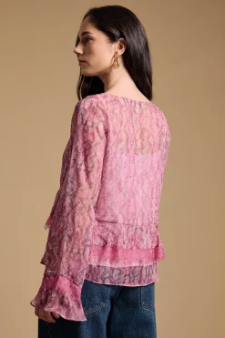 Blouse À Manches Évasées Avec Finitions En Dentelle