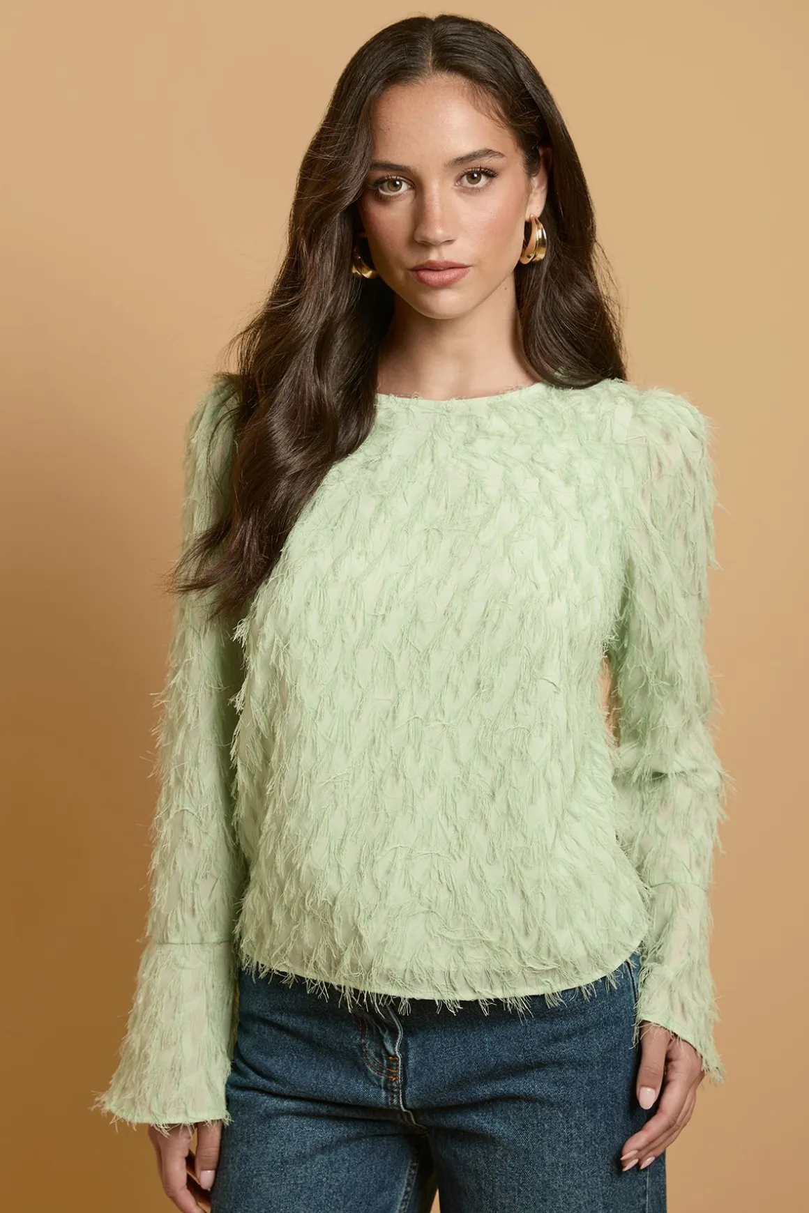 Blouse À Manches Évasées Avec Lien Au Dos
