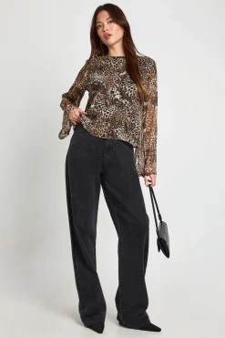 boohoo Blouse à manches évasées en chiffon léopard<Femme Imprimé Léopard|Tops